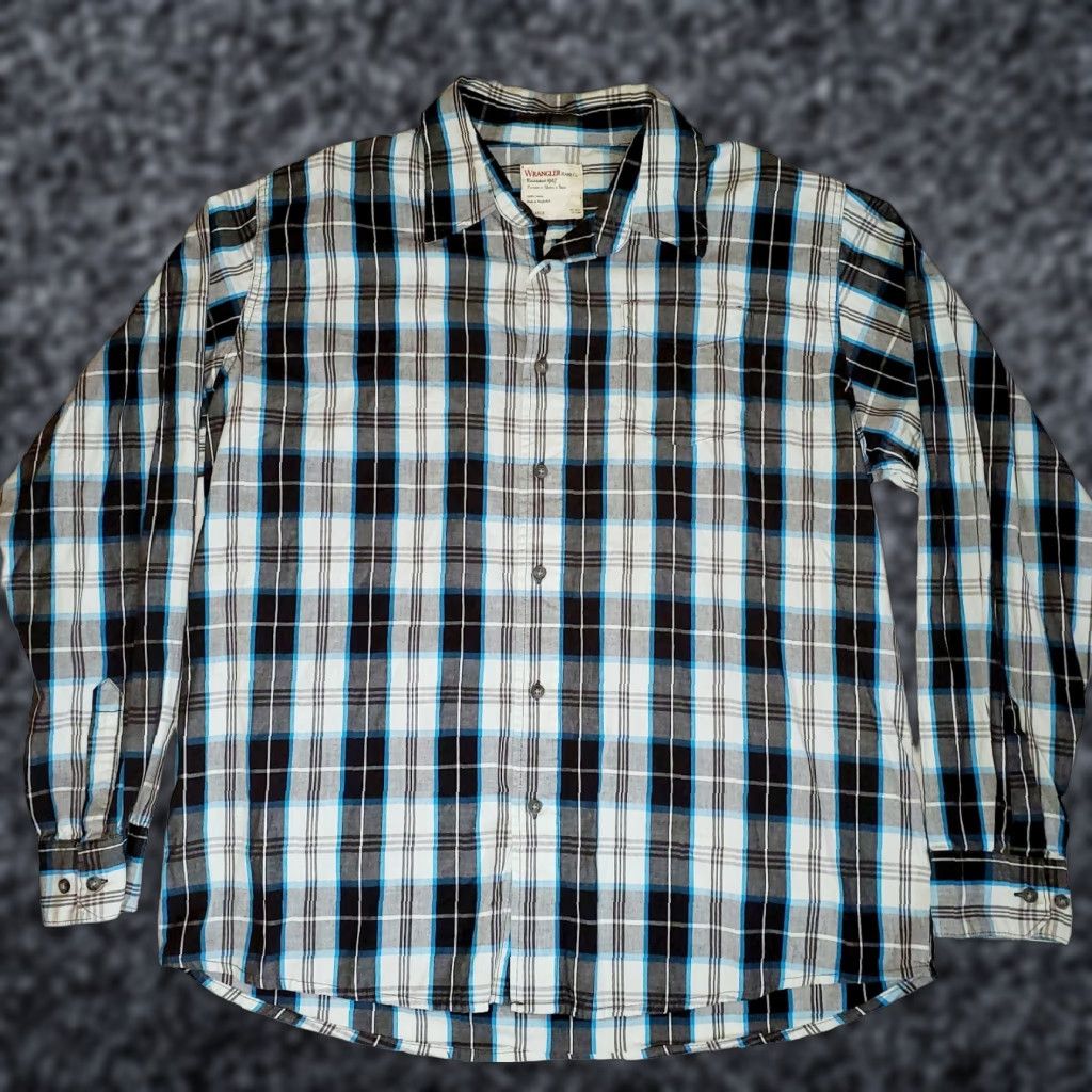 Wrangler Wrangler Shirt Mens XL Button-Down Long Sleeve Plaid Blue Western Size US XL / EU 56 / 4 - 1 Thumbnail