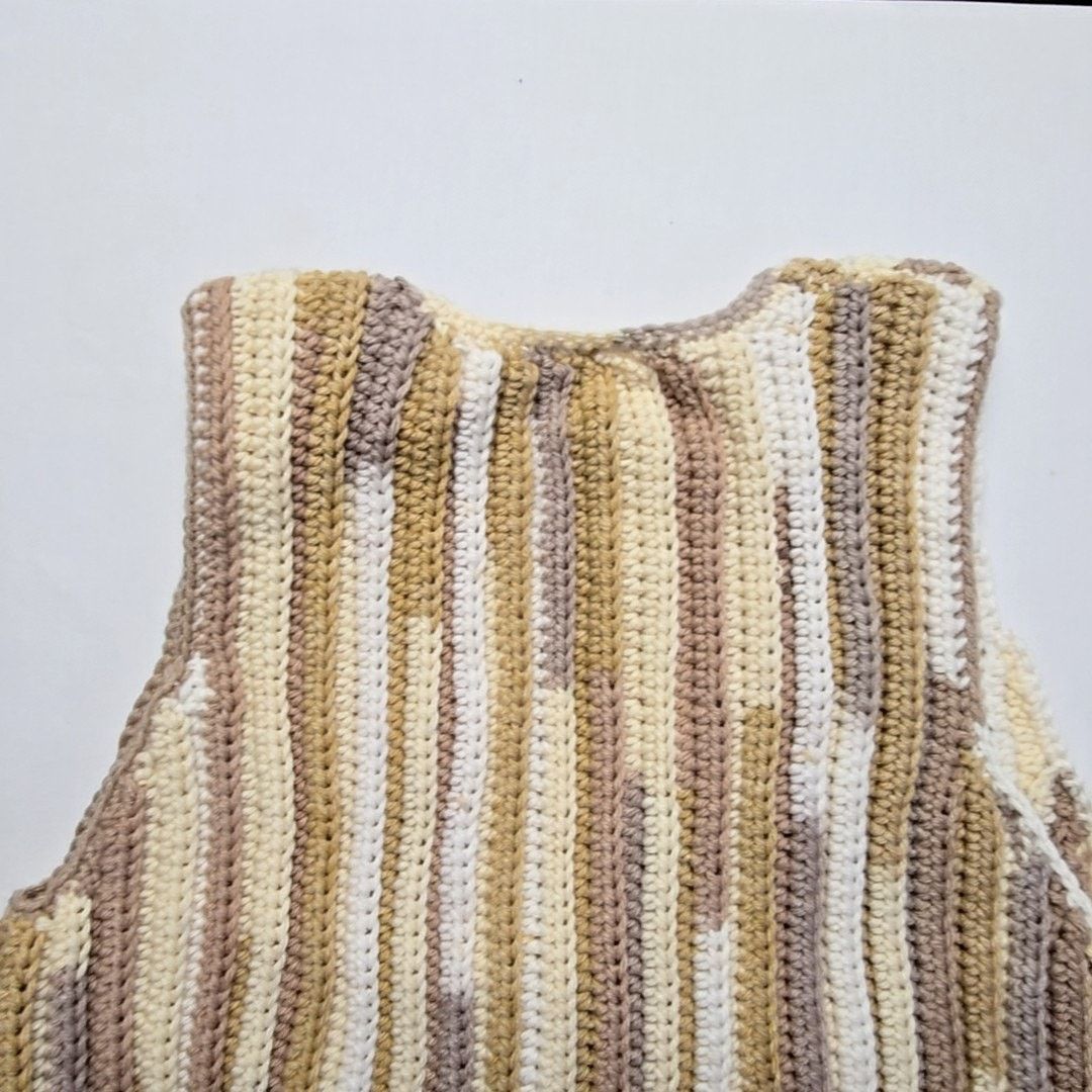 Handmade Striped Earth Tones Boho knitted Vest Brown Tan M Knit Vest Size M / US 6-8 / IT 42-44 - 5 Thumbnail