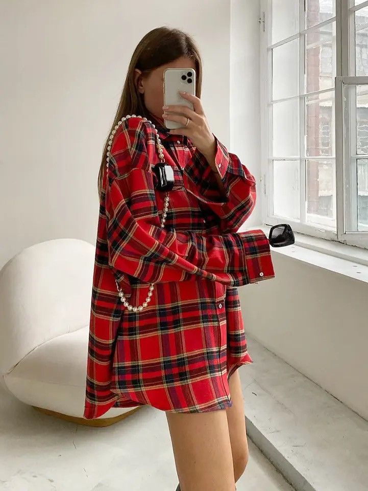 Mnealways18 Bright Gingham Oversized Shirts For Women Street