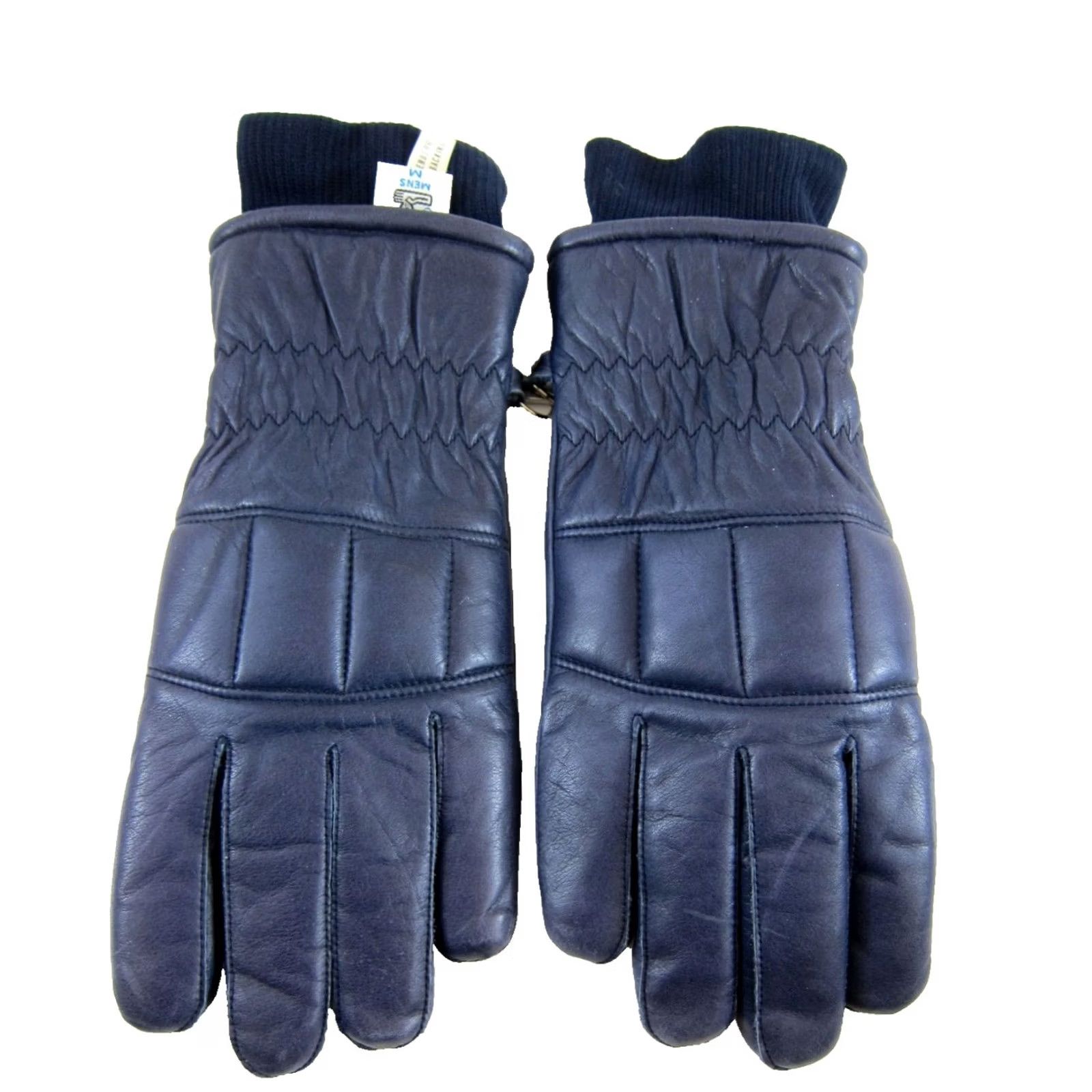 Vintage Conroy Blue 100% Leather Gloves Men Size M Cold Weather Insulated Skiing Lined Navy Blue Leather Men Medium XS? Size ONE SIZE - 2 Thumbnail