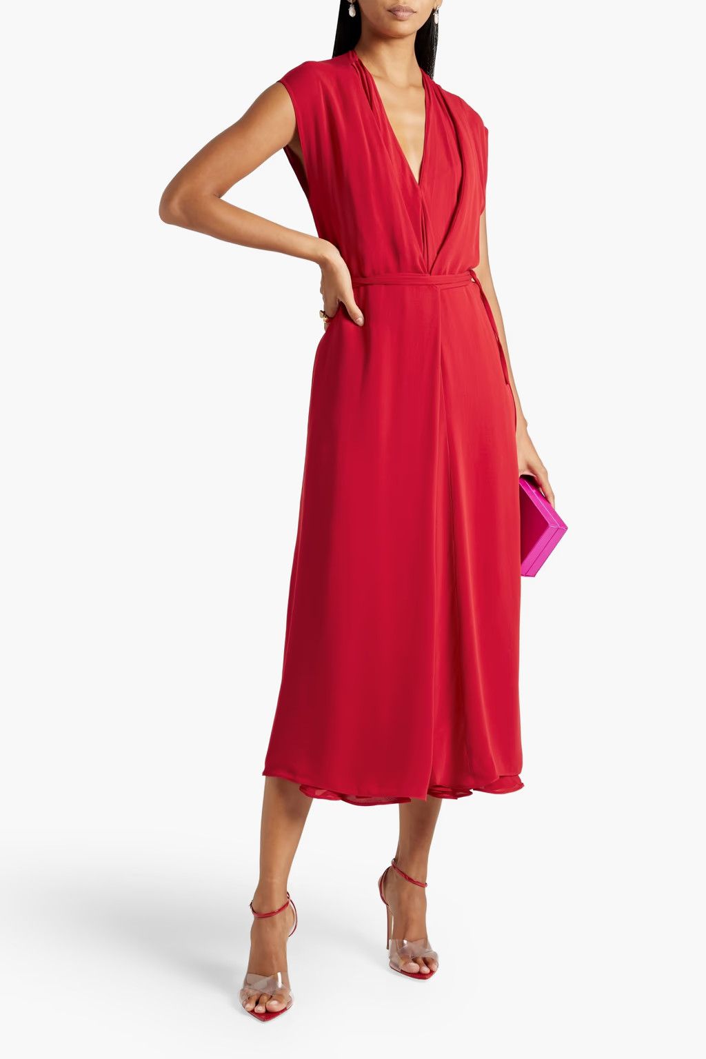 Valentino o1y0326 Midi Dress in Red Size XS / US 0-2 / IT 36-38 - 2 Thumbnail