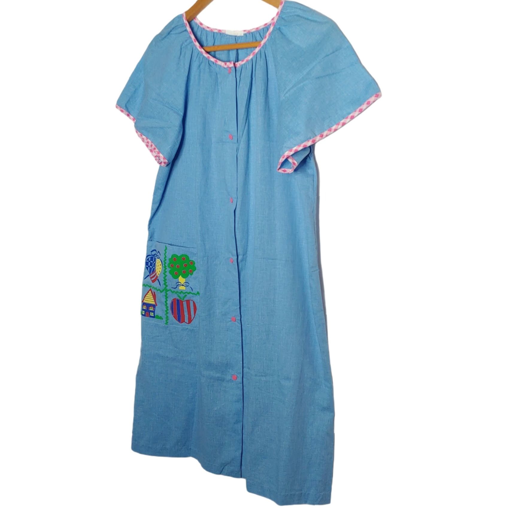 Vintage VINTAGE Lightweight Cotton Womens Medium Nightgown Gown Blue Heart Retro Snap Front Size M / US 6-8 / IT 42-44 - 2 Thumbnail