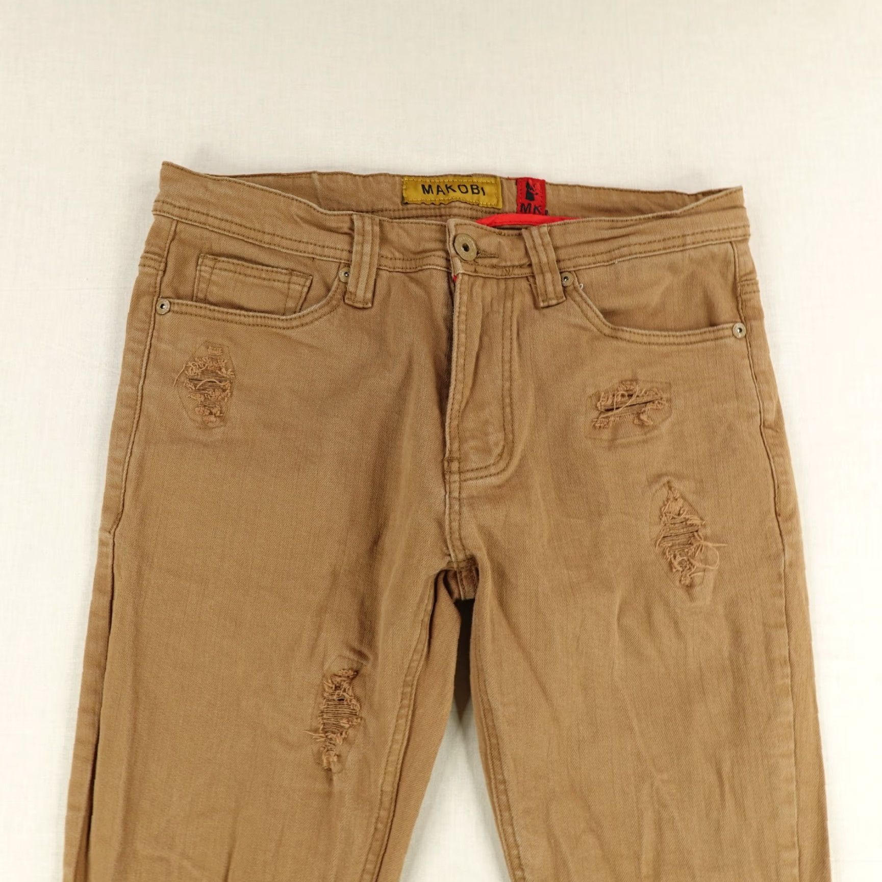 Denime Makobi Jeans Mens 34x32 Brown Denim Slim Straight Distressed Moto Flex Pants Shirt (no, that's wrong) Size US 33 - 2 Thumbnail