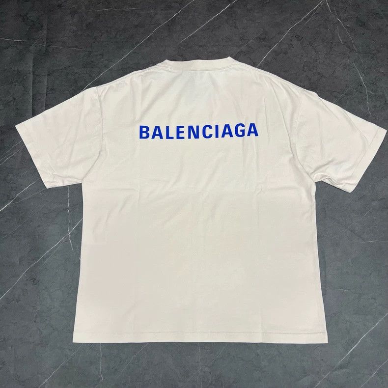 Balenciaga Balenciaga Front and Back Embroidered Logo Beige Short Sle Size US M / EU 48-50 / 2 - 2 Thumbnail