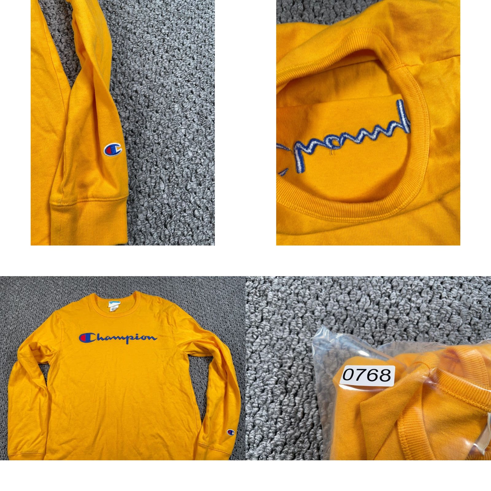 Champion Champion T-Shirt Long Sleeve Embroidered Script Adult Medium Gold Yellow Logo Size US M / EU 48-50 / 2 - 9 Thumbnail