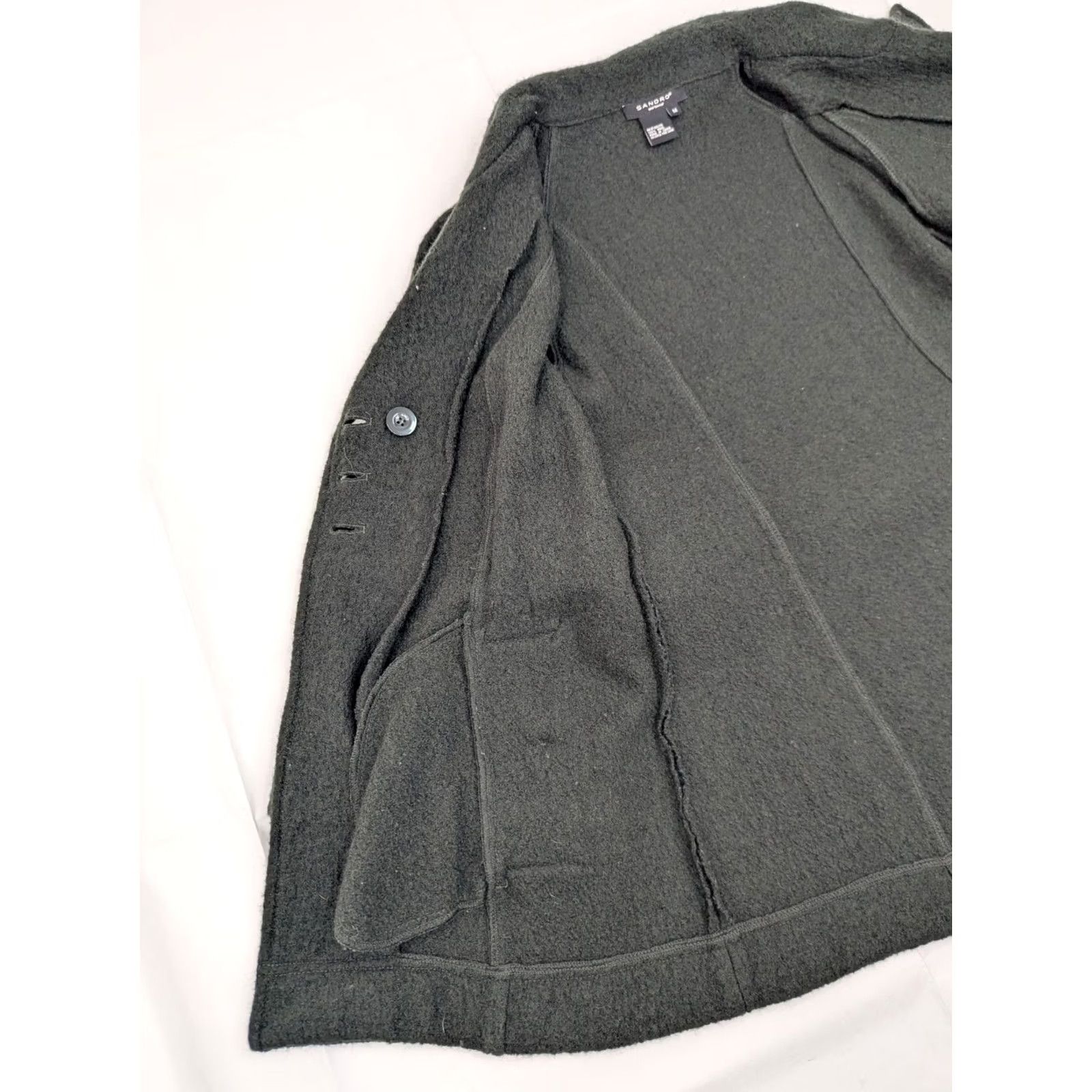 Sandro Sandro Coat Womens S Green Wool Flare Sleeve Belted Double Breast Button Cardigan Women Size S / US 4 / IT 40 - 7 Thumbnail