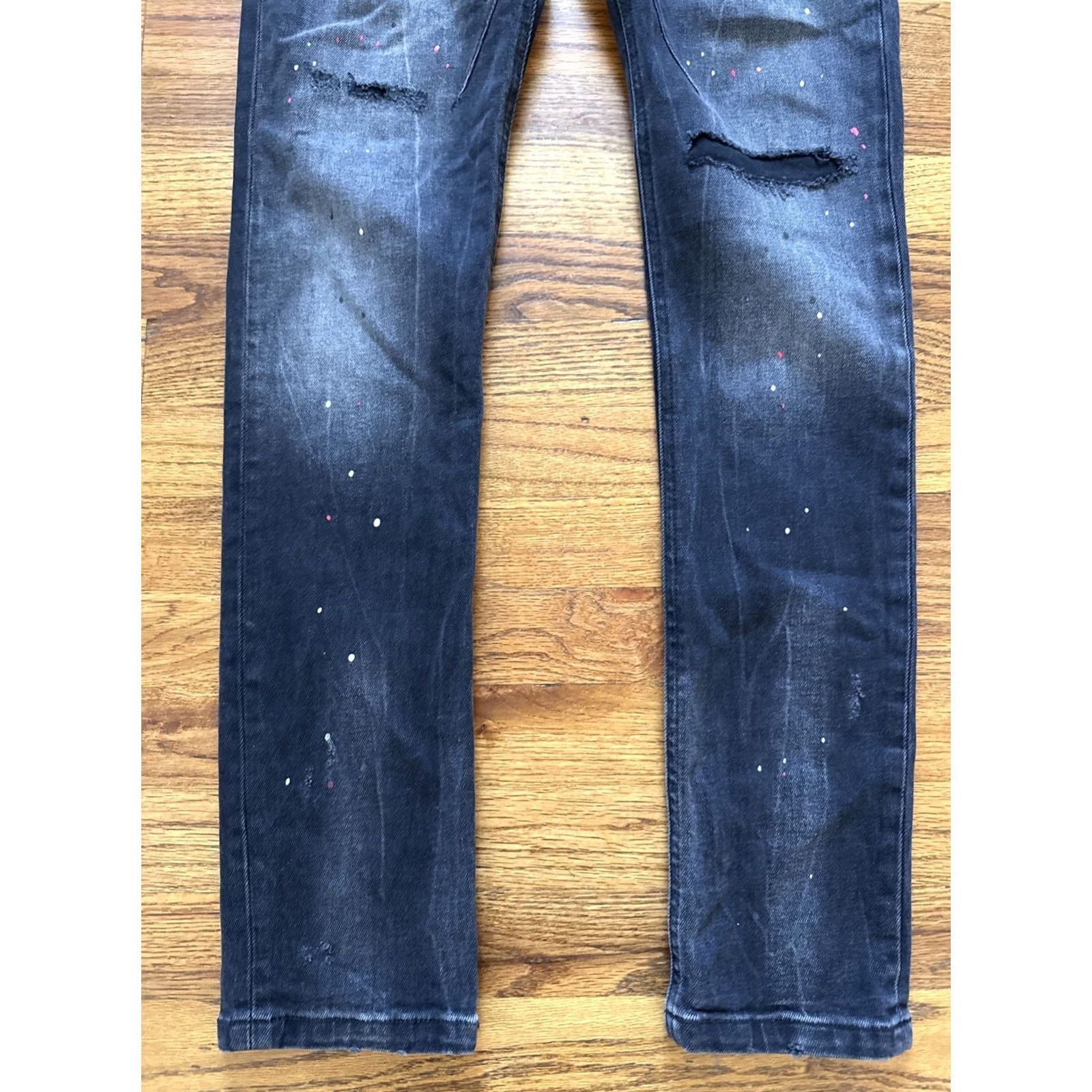 Zara VINTAGE Zara Jeans Men’s 31x32 Black Distressed Skinny Denim Paint Splatters C25 Size US 31 - 2 Thumbnail