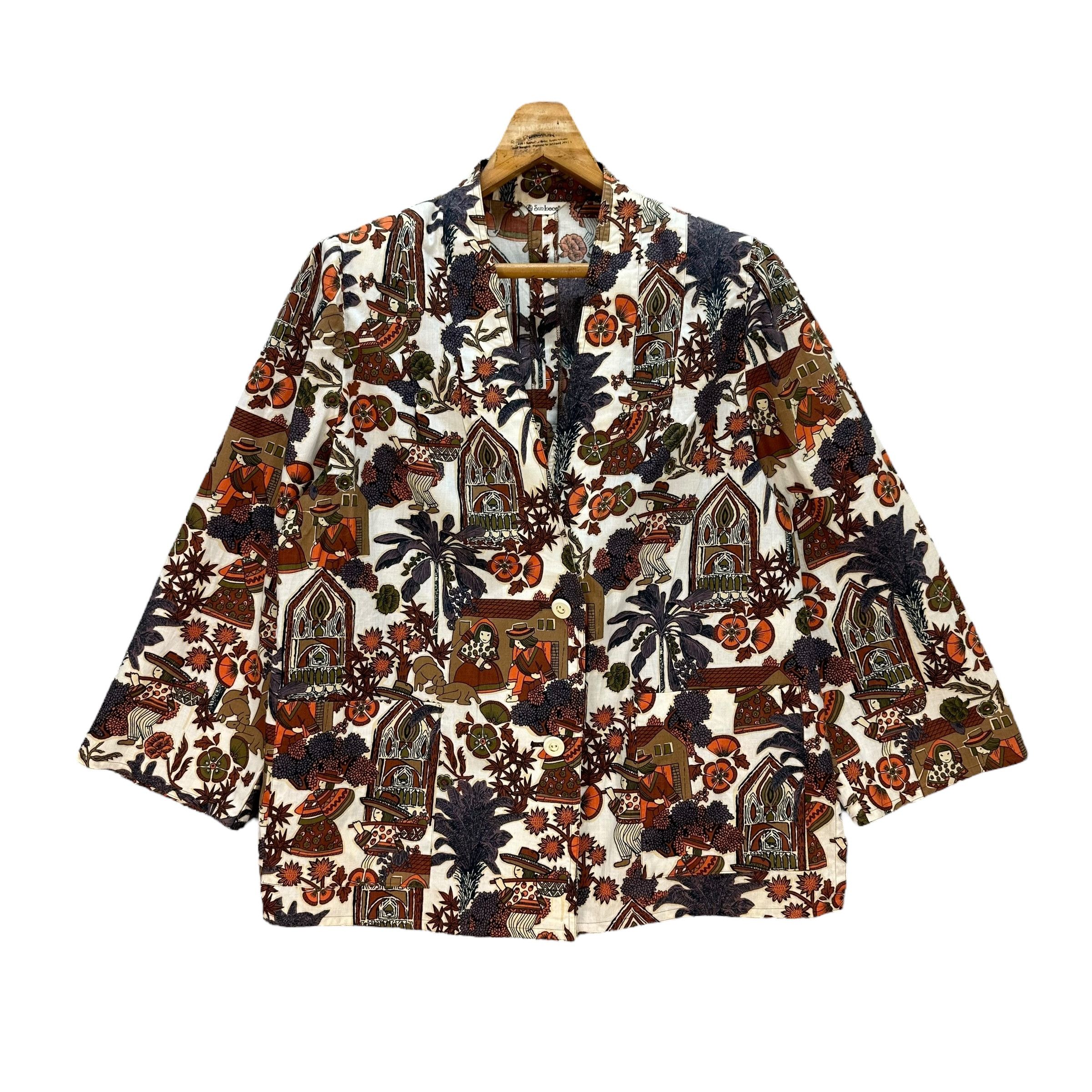 Japanese Brand SUN BOCO MOTIF DESIGN FULLPRINT CASUAL JACKET #8998-46 Size L / US 10 / IT 46 - 1 Thumbnail