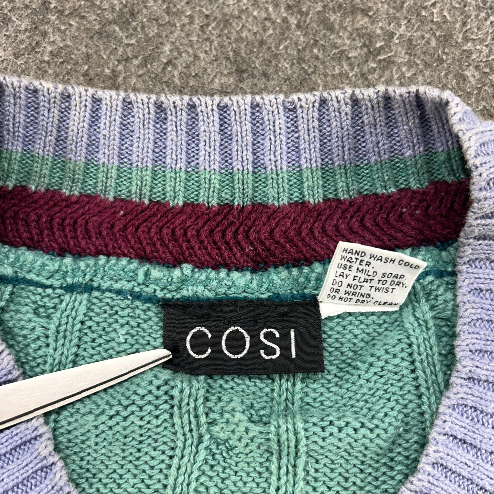Cos VINTAGE COSI Sweater Womens L Green Pullover Cable Knit V Neck 90s Fall Winter Spring Casual Womens Size L / US 10 / IT 46 - 3 Thumbnail