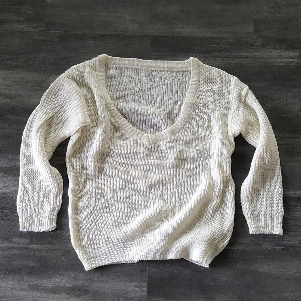 Designer White Classy Knit Sweater Long Sleeve Size M / US 6-8 / IT 42-44 - 3 Thumbnail