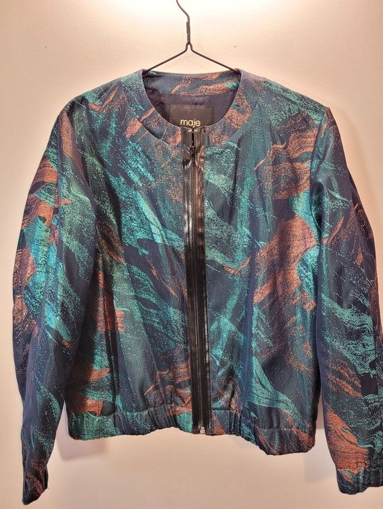 Maje Maje Metallic Teal and Copper Printed Bomber Jacket - 38 Size XS / US 0-2 / IT 36-38 - 1 Thumbnail