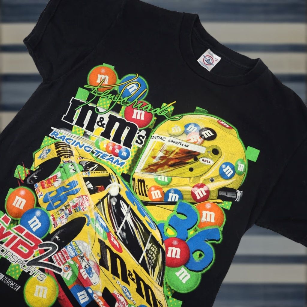 VINTAGE Y2k M&Ms Racing Team Front/back Graphic T Shirt NASCAR Men M Black Shirts Mens