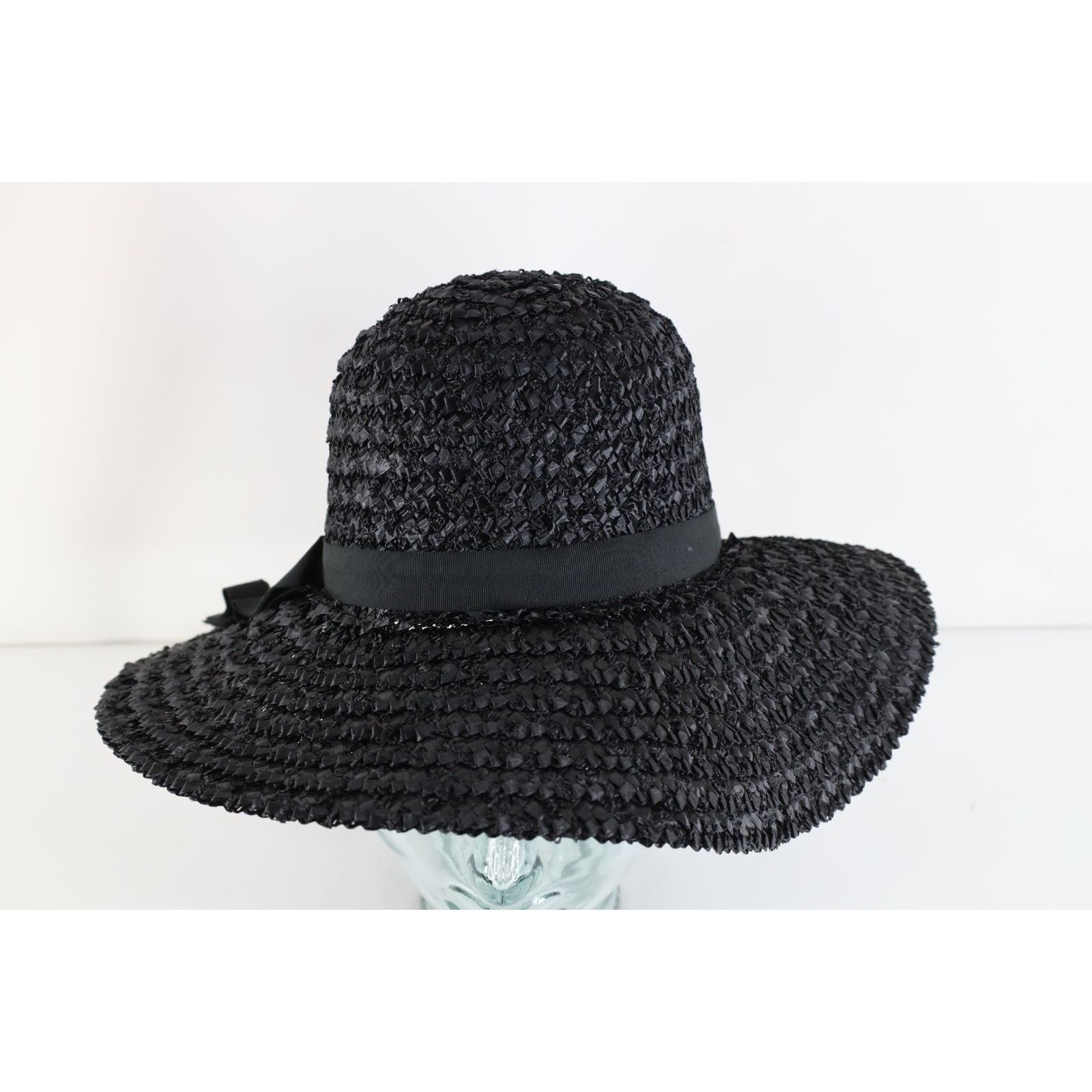 Vintage Vintage 60s Ribbon Wide Brim Raffia Sun Church Hat Size ONE SIZE - 1 Thumbnail