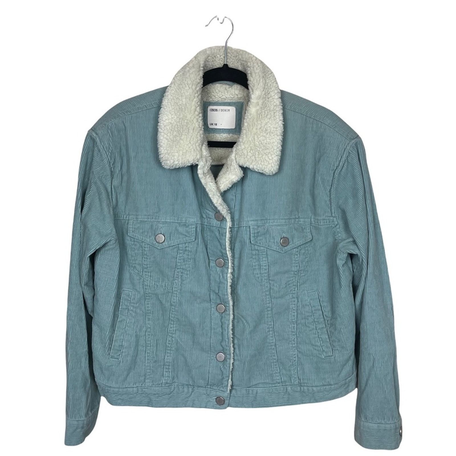 Asos Asos Denim Corded Button Up Jacket Fleece Collar Blue 14 Size XL / US 12-14 / IT 48-50 - 1 Thumbnail