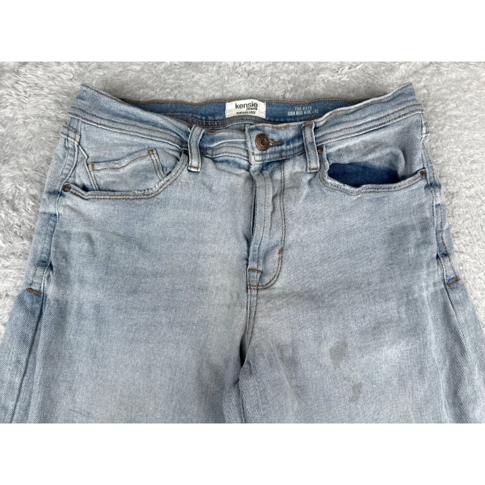 Vintage Kensie Girl Wide Leg Jeans Womens 8 Blue Denim Mid Rise Distressed 28x30 90s Size 30" / US 8 / IT 44 - 4 Thumbnail