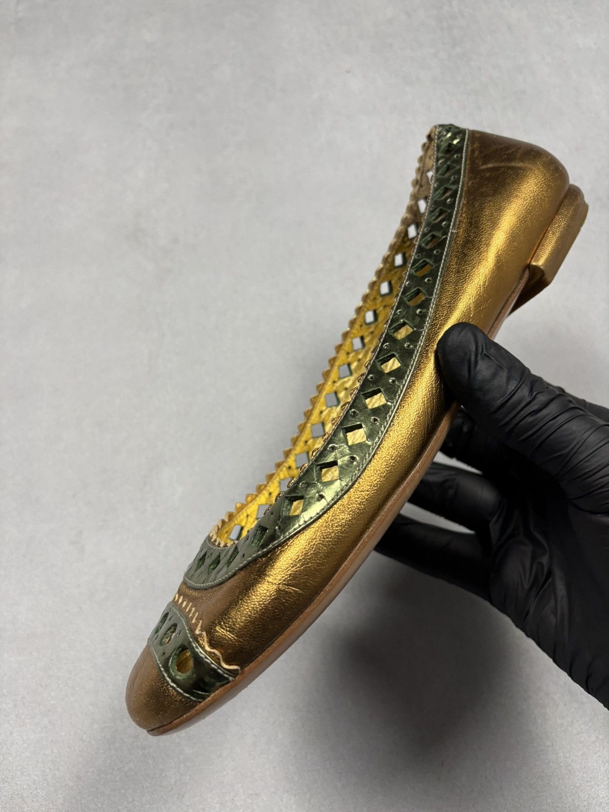 Prada Archive Prada Milano Metallic Gold Ballet Flats 38.5 Vintage Size US 8.5 / IT 38.5 - 12 Thumbnail