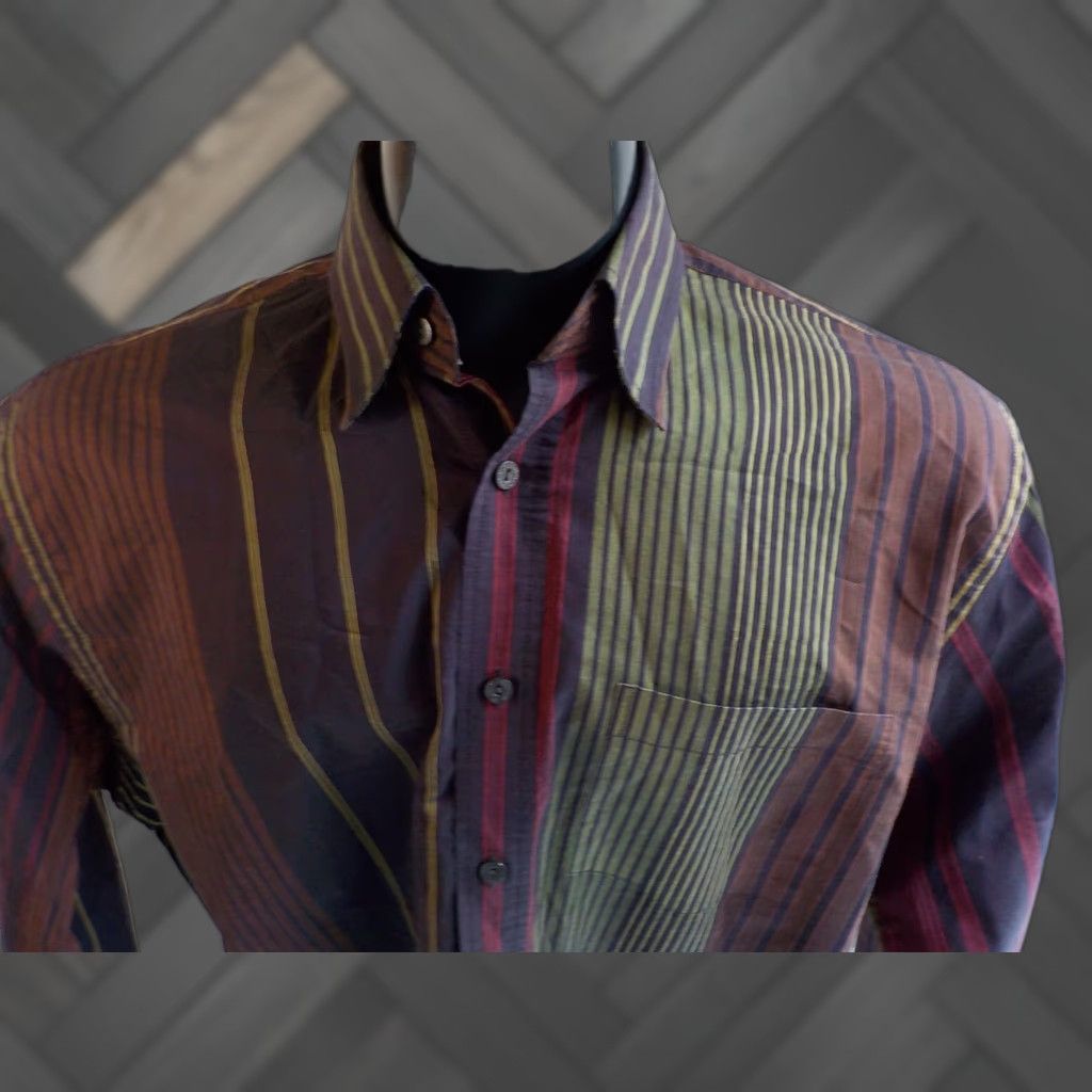 BUGATCHI BUGATCHI Uomo Striped Long Sleeve Shirt SZ S Purple Green Red Yellow Size US S / EU 44-46 / 1 - 1 Thumbnail