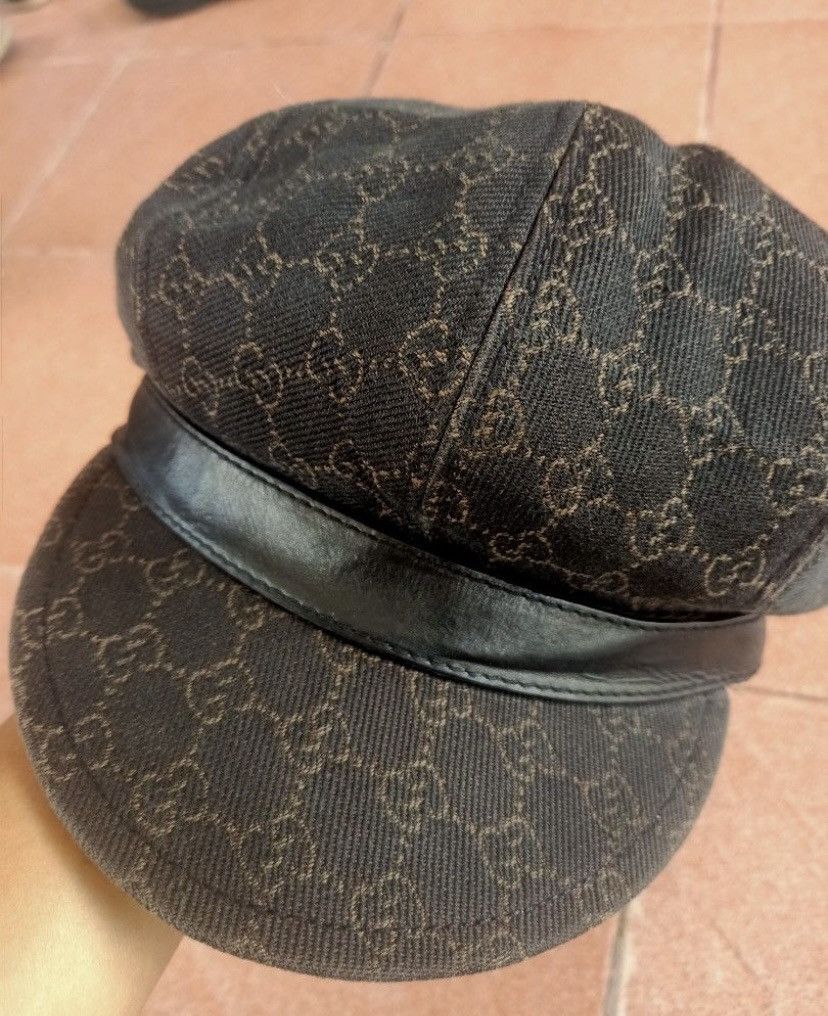 Gucci Vintage Gucci GG pattern leather-trimmed newsboy cap Size ONE SIZE - 1 Thumbnail