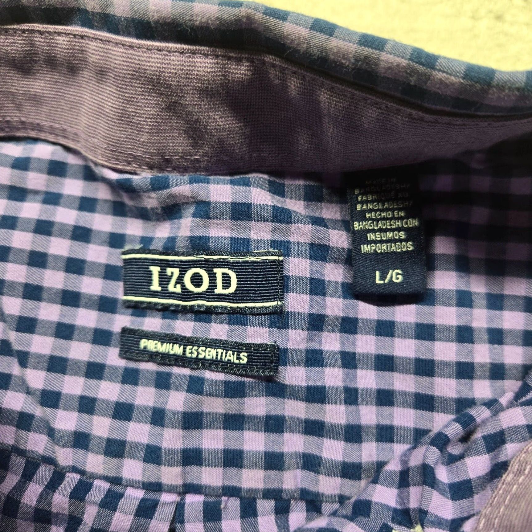 Izod IZOD Button-Up Shirt Purple Checkered Long Sleeve Adult Men Size L Large Purple Slim Fit Cotton Button-Down Short Sleeve? Size US L / EU 52-54 / 3 - 3 Thumbnail