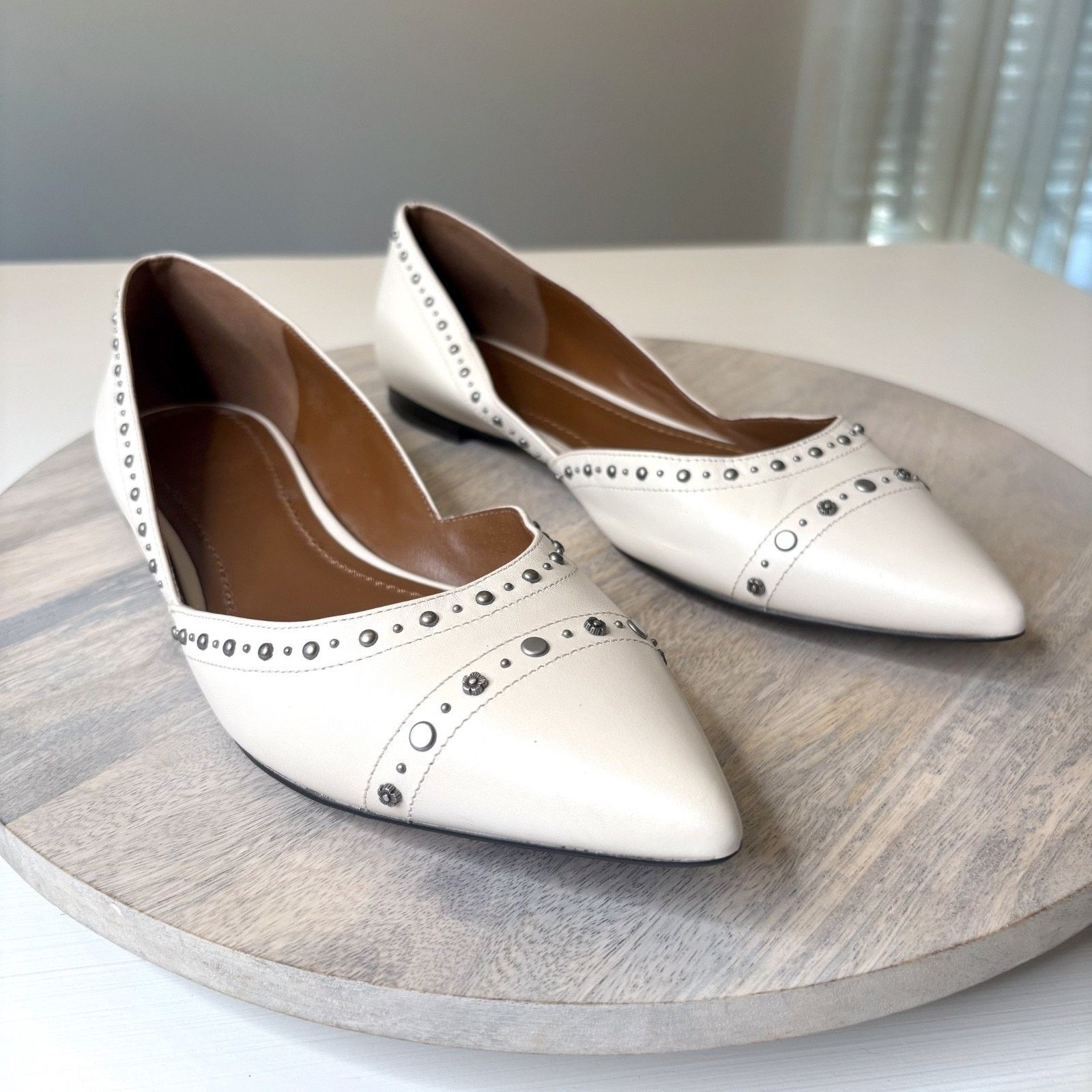 Coach Coach Valintina White Leather Flat Studded Shoes Size 10 B Size US 10 / IT 40 - 1 Thumbnail