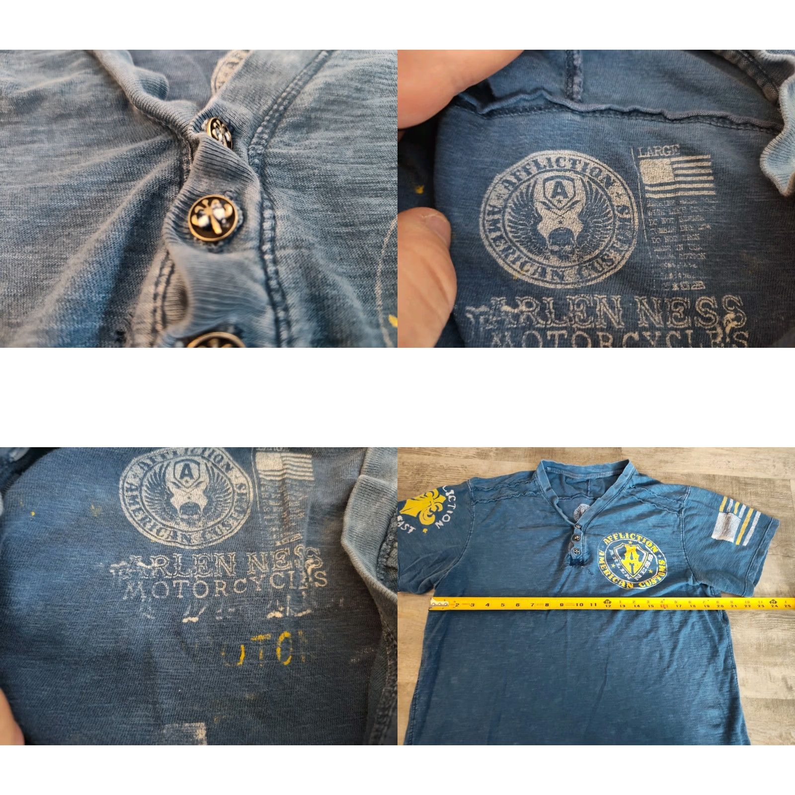 Affliction VINTAGE Affliction American Customs Y2K Button Shirt L Blue Motorcycle Biker Mens Size US L / EU 52-54 / 3 - 8 Thumbnail