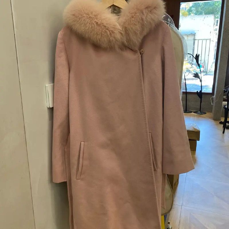 Max Mara MaxMara Pink Wool Women's Coat with Fur Collar 0089 Size S / US 4 / IT 40 - 1 Thumbnail