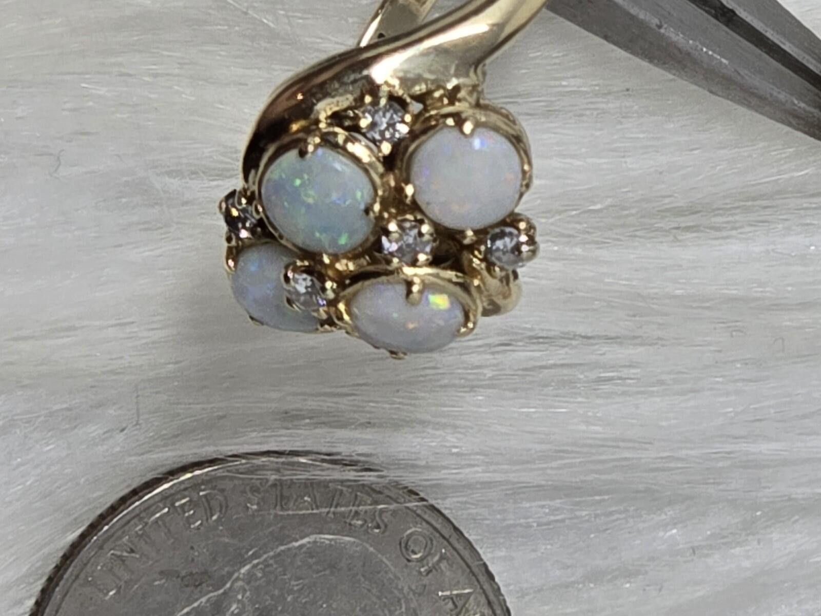 The Unbranded Brand Vintage 14k Gold Opal Diamond Waterfall Cluster Ring Sz 6 Size ONE SIZE - 9 Thumbnail