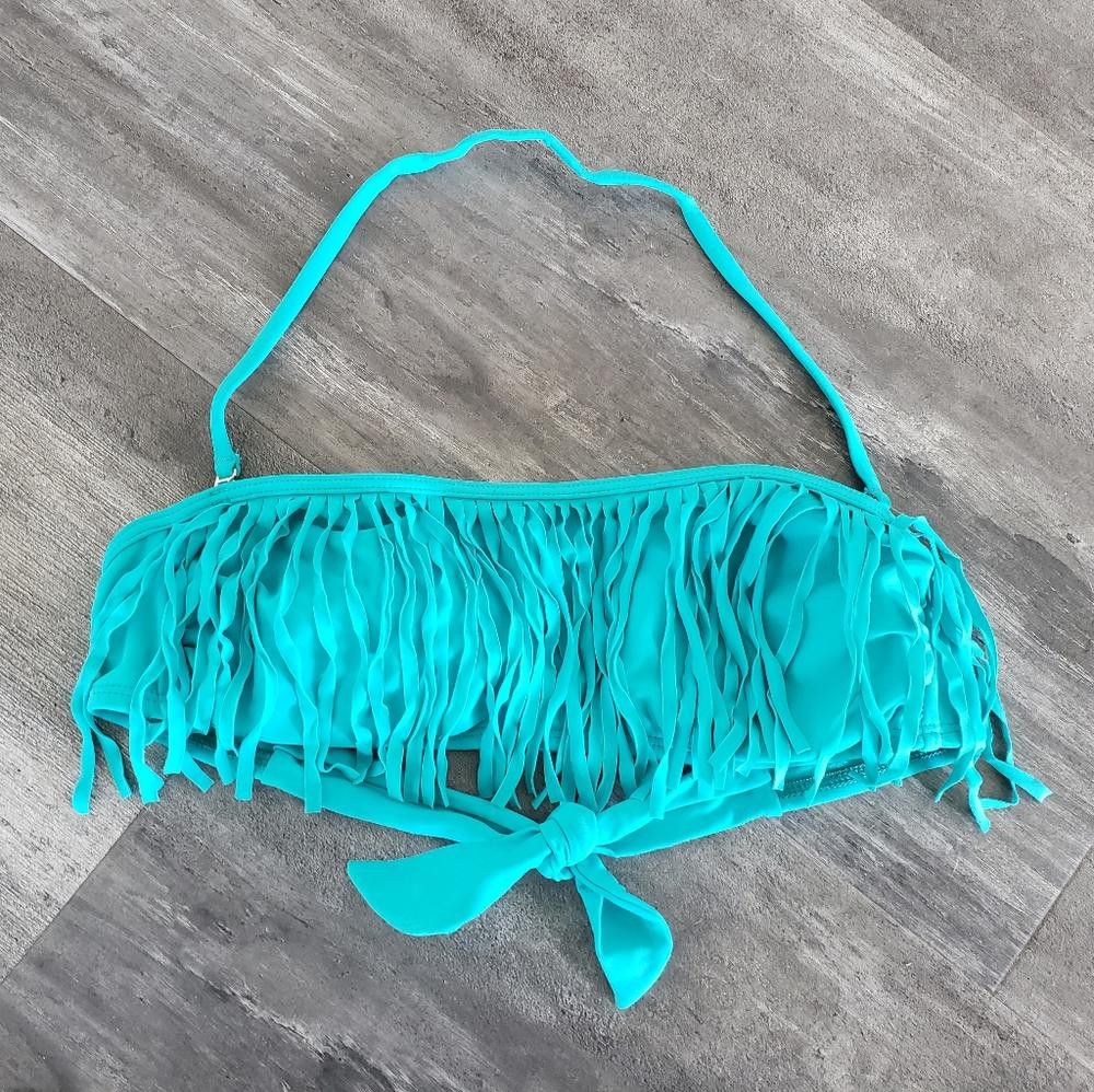 Designer Turquoise Fringed Candie's Bandeau Bikini Top Size ONE SIZE - 1 Thumbnail
