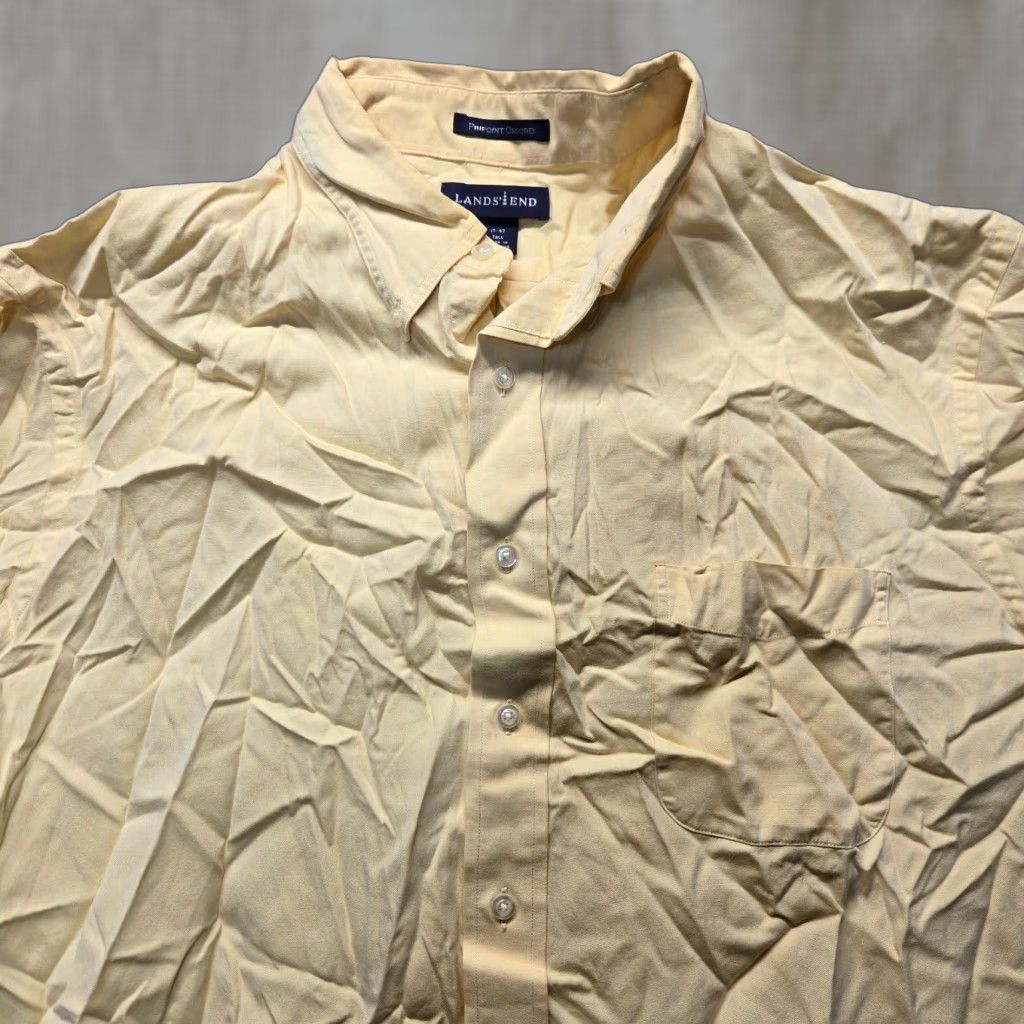 Lands' End Lands' End Solid Yellow Button-Up Dress Shirt Long Sleeve Big & Tall Adult 17 37 Mens Size 46R - 1 Thumbnail