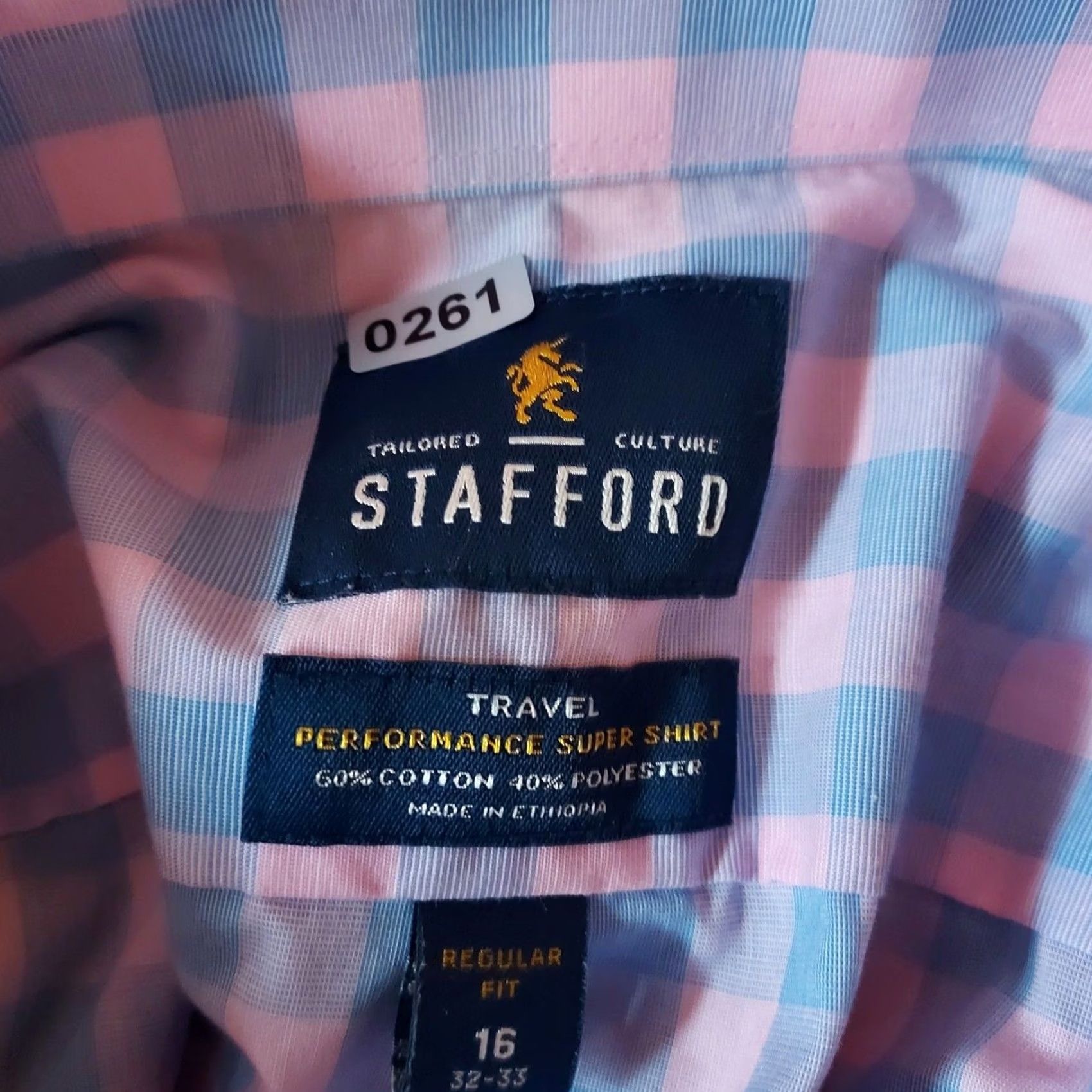 Stafford Stafford Dress Shirt Pink Blue Gingham 16 Regular Mens Long Sleeve Button-Down Collared Travel Business Knit? Size 42R - 8 Thumbnail