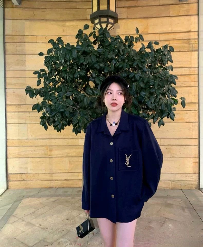 Yves Saint Laurent Saint Laurent 21ss gold thread YSL logo embroidered navy bl Size M / US 6-8 / IT 42-44 - 9 Thumbnail