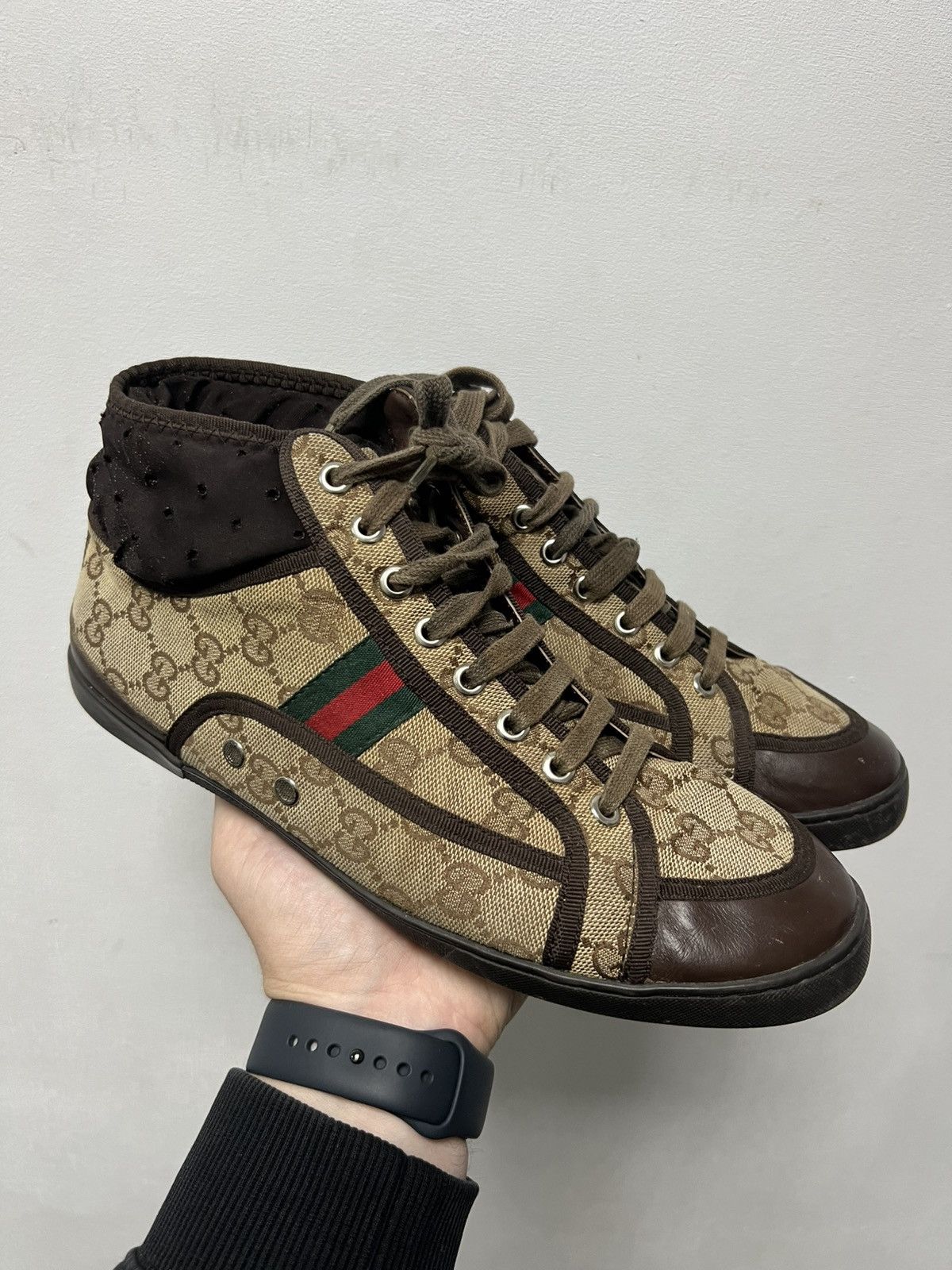 Gucci Vintage Y2K Gucci high top canvas monogram sneakers US 8 Size US 8 / EU 41 - 1 Thumbnail