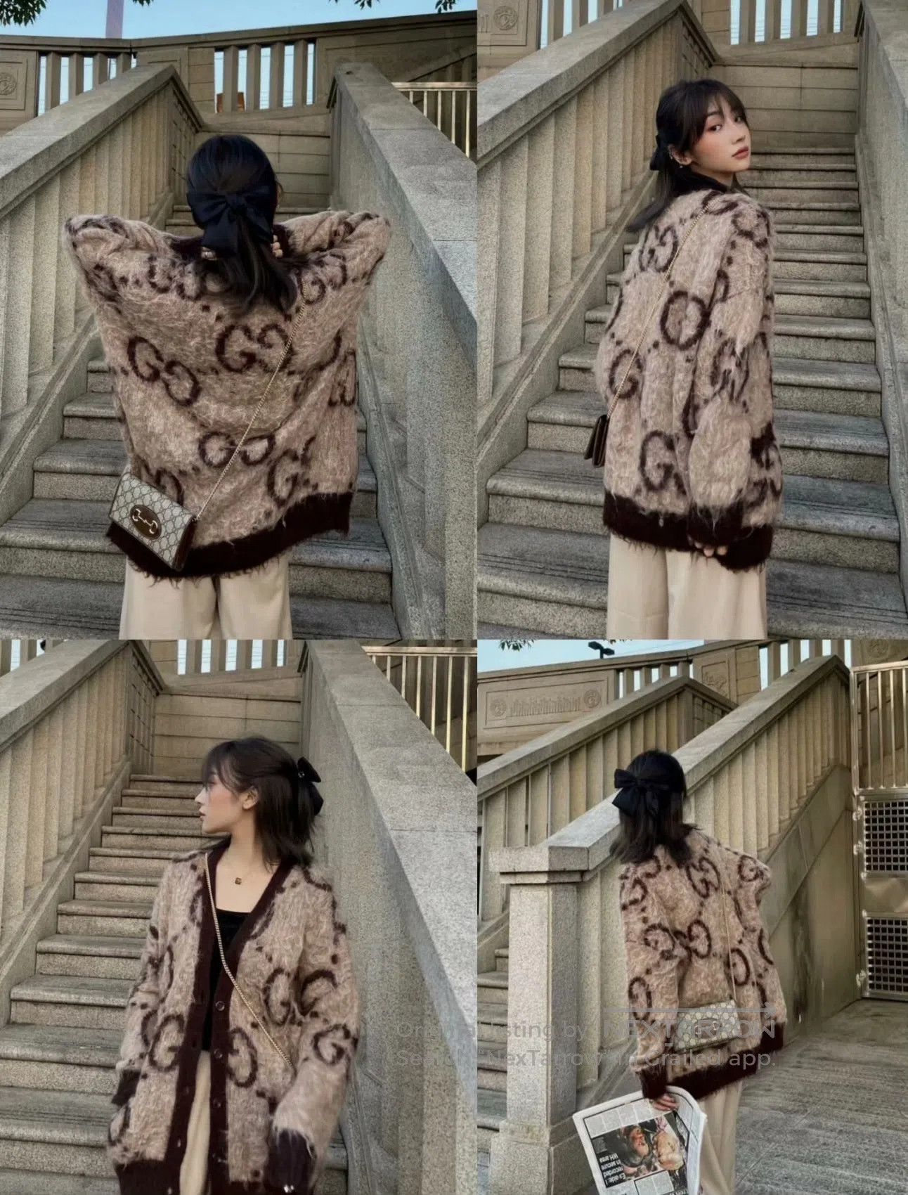 Gucci Guicci Brown Double G Monogram Printed Logo Mohair Knit Ca Size XS / US 0-2 / IT 36-38 - 6 Thumbnail