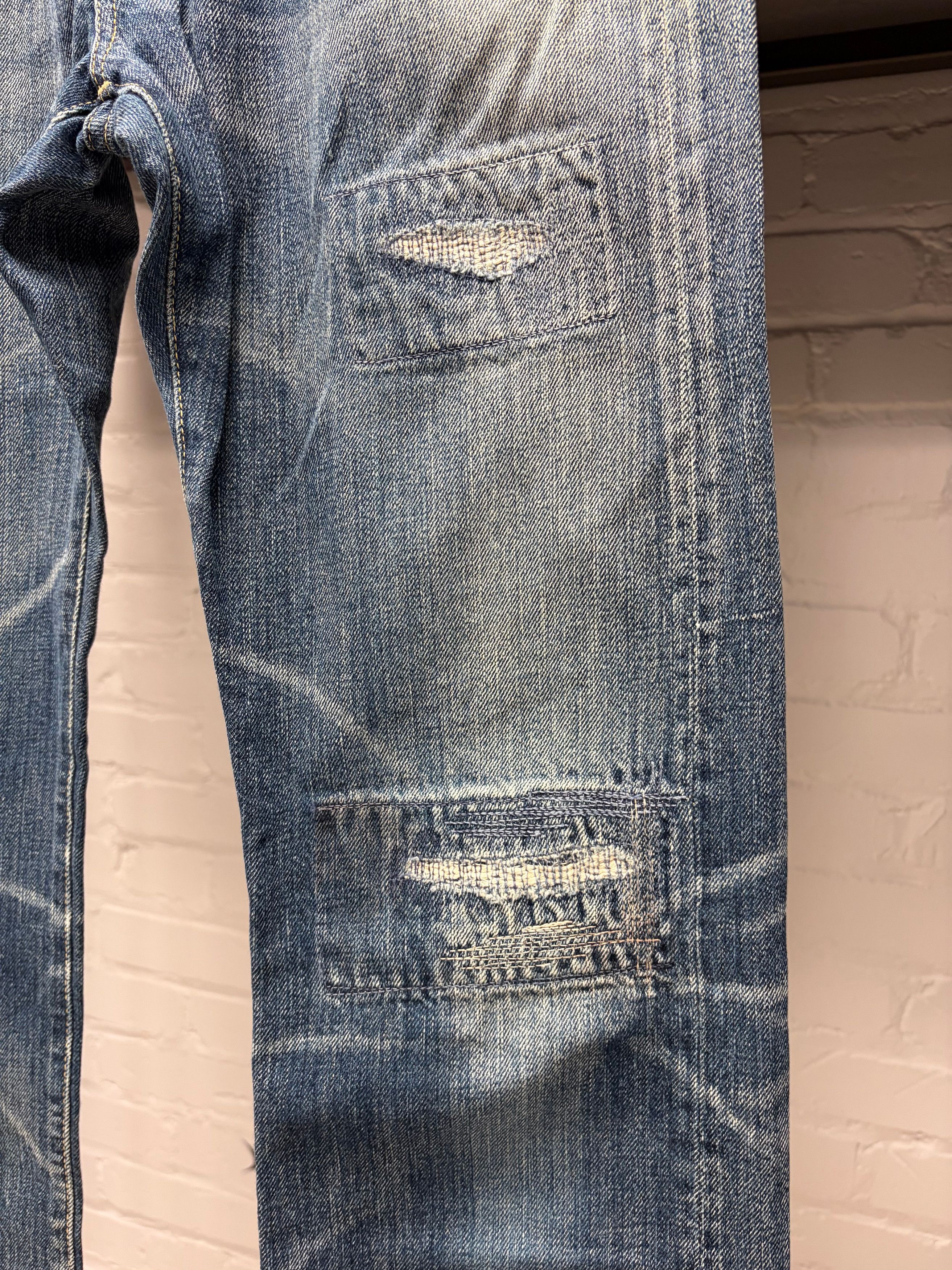 Kapital Kapital ‘Sashiko Repaired’ Low Rise Dark Wash Blue Flared Denim Size US 30 / EU 46 - 2 Thumbnail