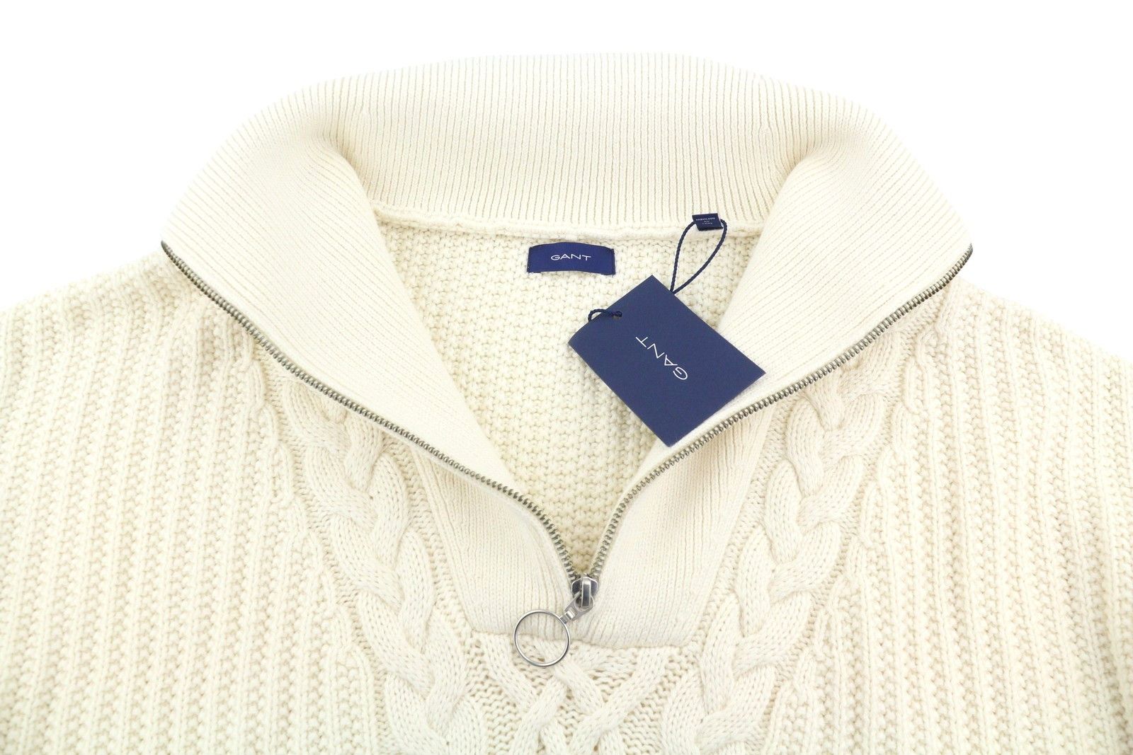 Gant CABLE HALF ZIP L Cream Wool Blend Knit 88106 Size L / US 10 / IT 46 - 5 Thumbnail