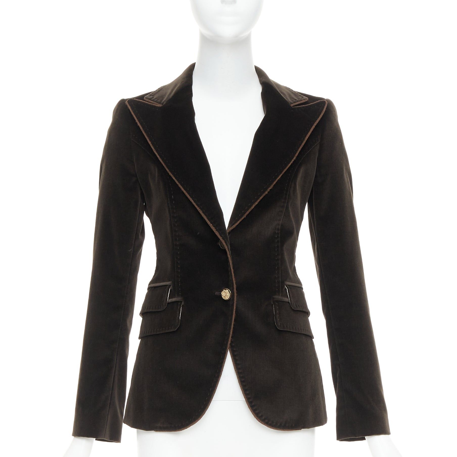 Dolce & Gabbana DOLCE GABBANA dark brown velvet rope pip peak lapel Le Smoking blazer IT38 XS Size XS / US 0-2 / IT 36-38 - 1 Thumbnail