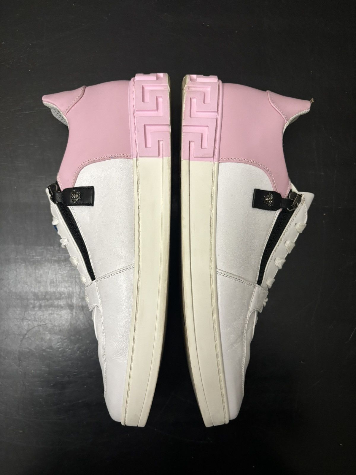 Versace Versace Greca Leather Zip Sneakers White Pink Size US 12 / EU 45 - 4 Thumbnail