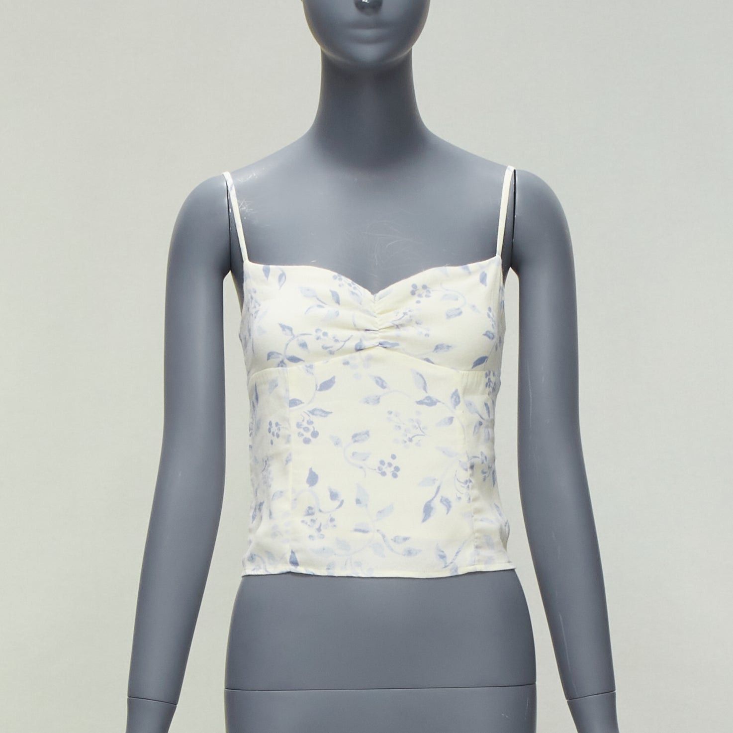 Reformation REFORMATION cream blue floral print retro ruched tank top US2 S Size S / US 4 / IT 40 - 1 Thumbnail