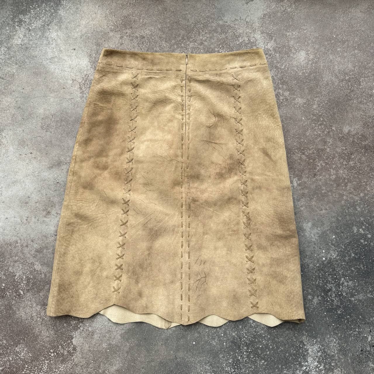 Hysteric Glamour × Vintage Morgan De Toi Vintage 2000's Y2K Suede Leather Midi Skirt Size 29" - 8 Thumbnail