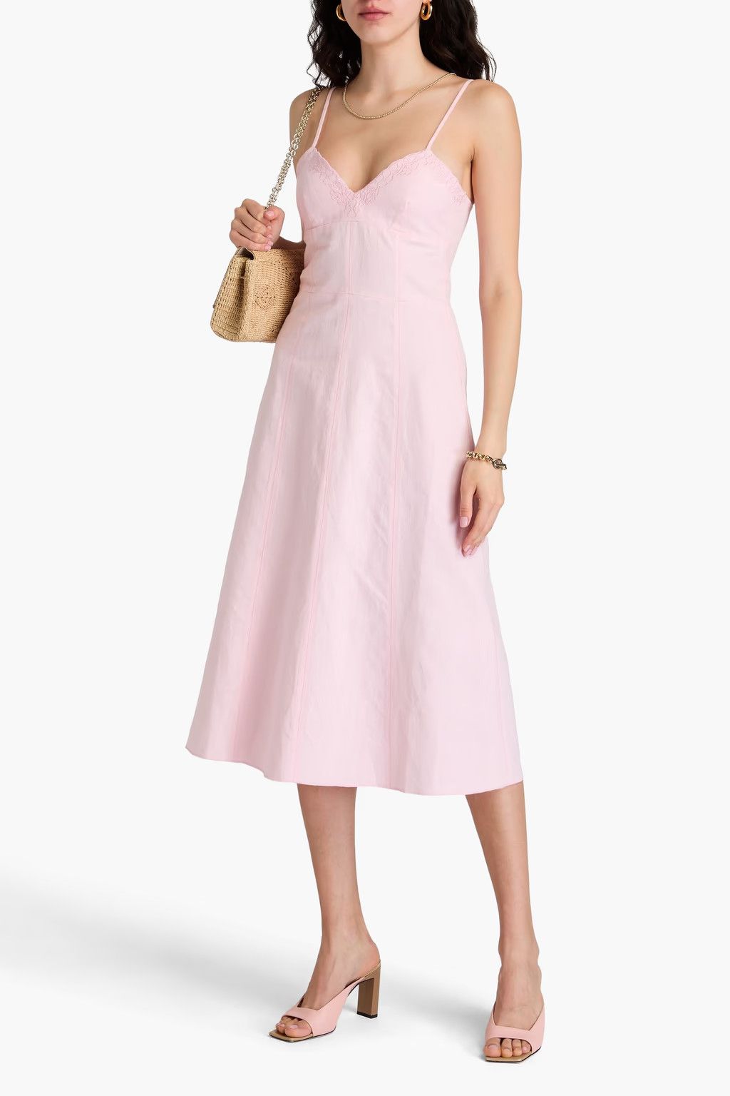 Victoria Beckham o1mle0525 Panetted Enibroidered Cami Midi Dress Size M / US 6-8 / IT 42-44 - 2 Thumbnail