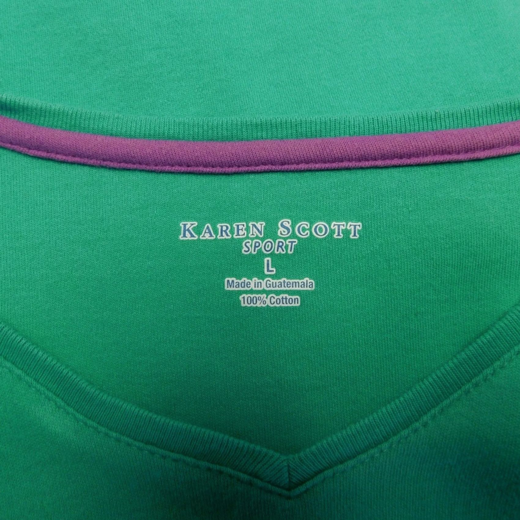 Vintage Karen Scott T-Shirt Adult Large Teal Cotton V-Neck Short Sleeve Casual Size L / US 10 / IT 46 - 3 Thumbnail