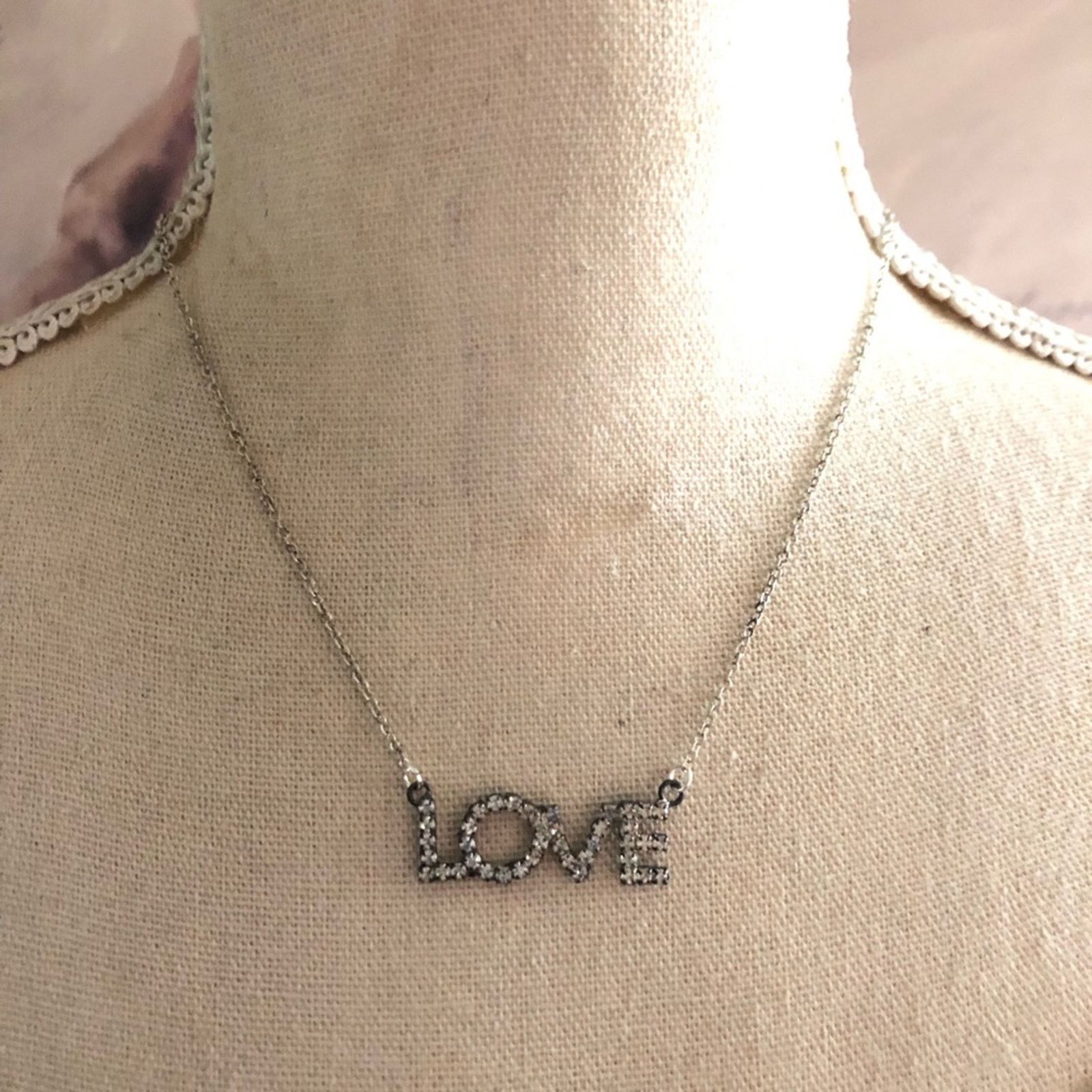 Vintage Vintage 70s clear rhinestone “LOVE” silver chain necklace Size ONE SIZE - 1 Thumbnail