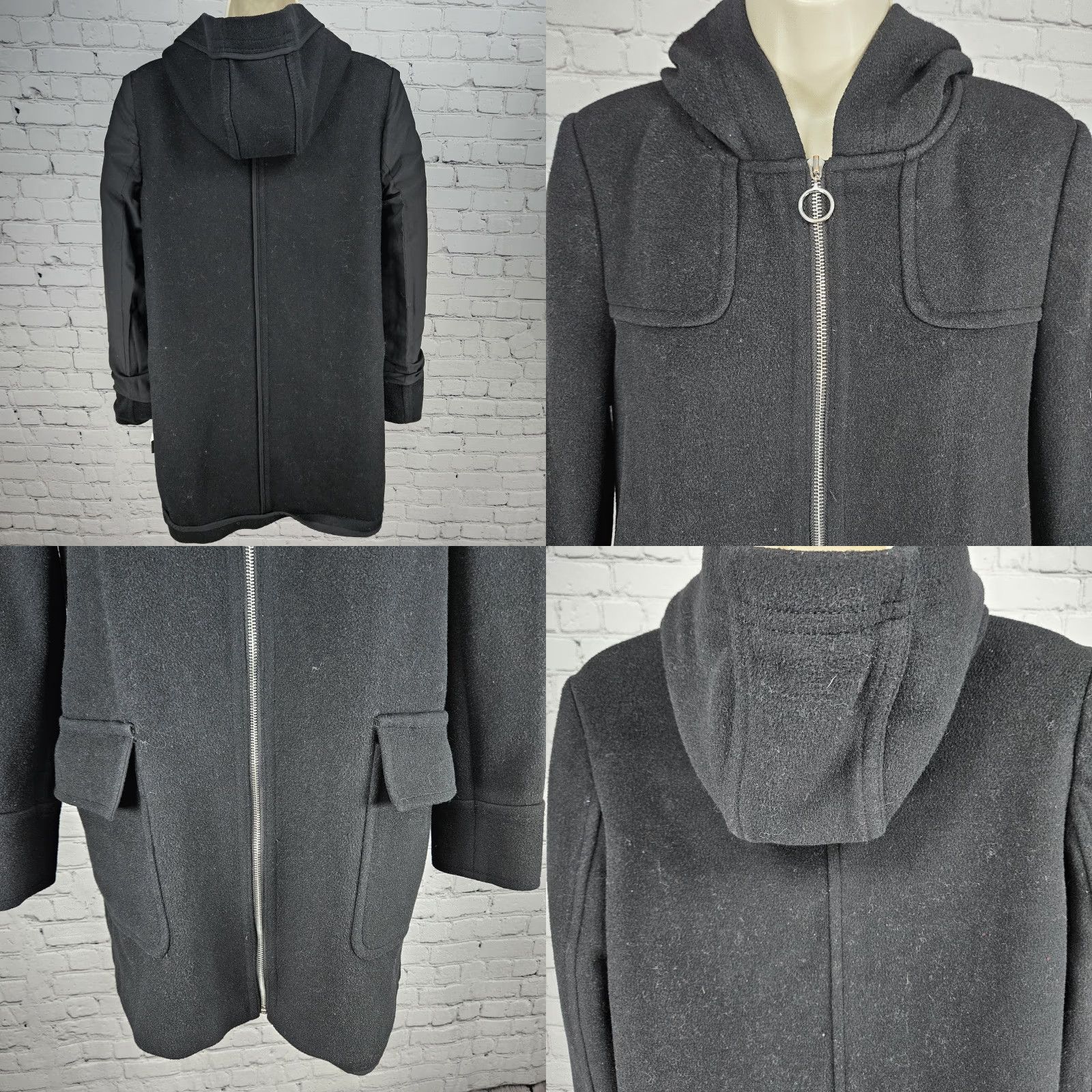 Ann Taylor Ann Taylor Black Wool Blend Hooded Full Zip Cargo Pockets Utility Coat 4 Size S / US 4 / IT 40 - 8 Thumbnail