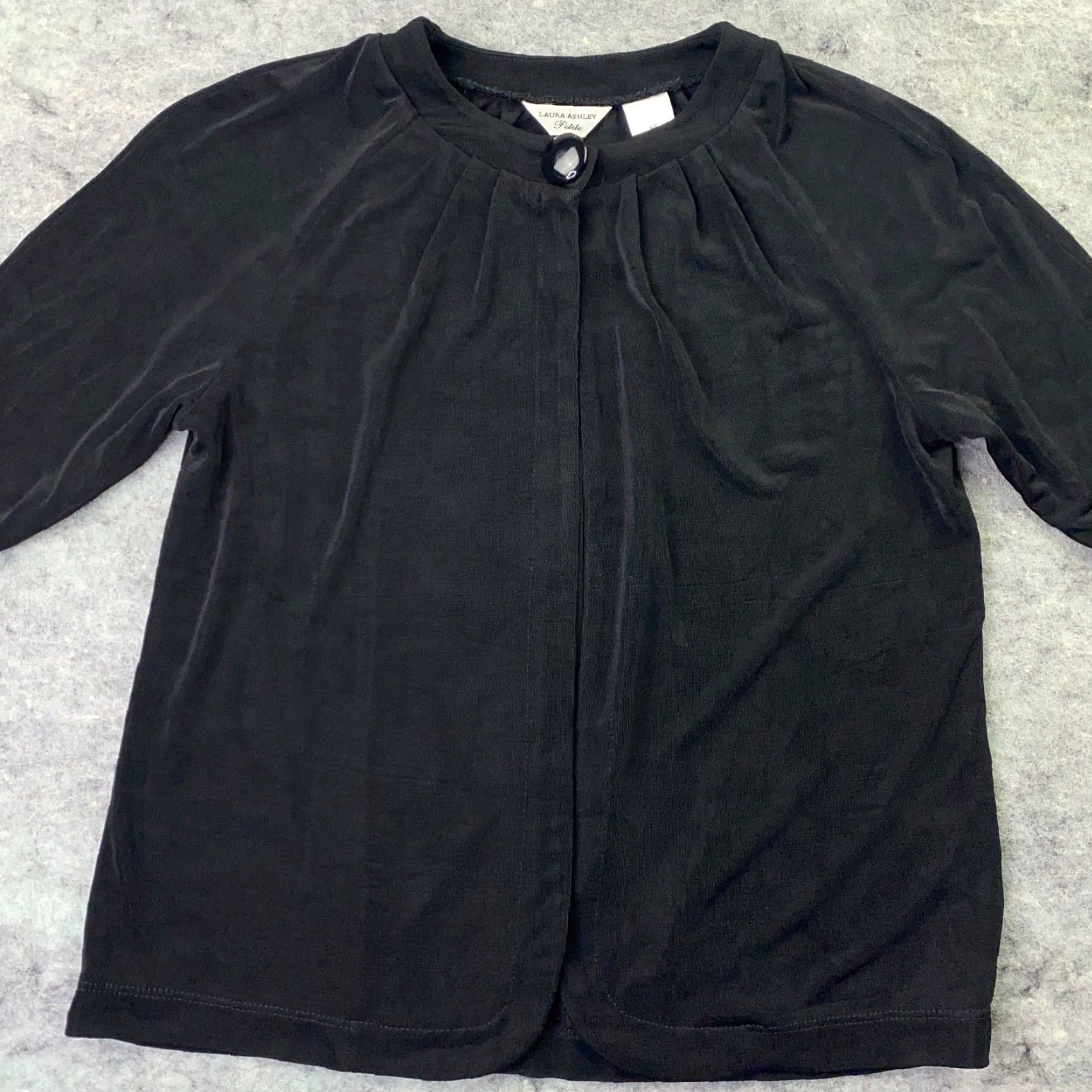 Laura Ashley VINTAGE Laura Ashley Womens Shirt Cardigan Open Long Sleeve Black Petite PS Velvet Solid Round Neck Womens Cardigan 90s? Size S / US 4 / IT 40 - 2 Thumbnail