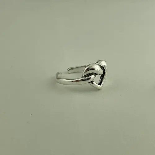 Handmade × Jewelry Heart Adjustable Ring, Love Ring, Sterling Silver Plated Size ONE SIZE - 4 Thumbnail