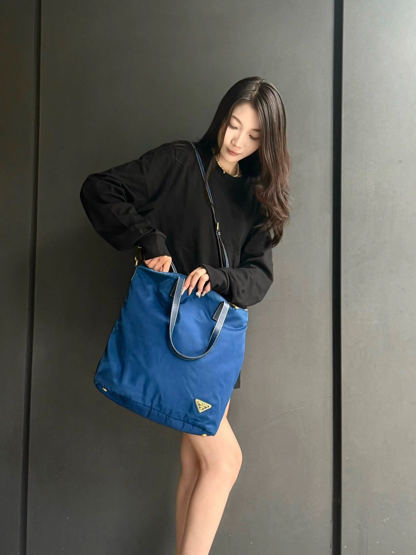 Prada Prada Tessuto Nylon Colorblocked Blue Gold Crossbody Tote Size ONE SIZE - 2 Thumbnail