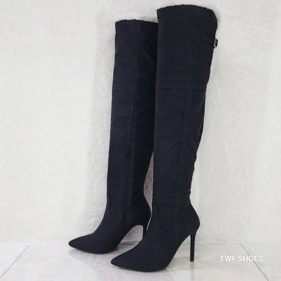 Other Cozy Craze Black Nubuck Over The Knee Fleece High Heel Thigh Size US 8.5 / IT 38.5 - 2 Thumbnail