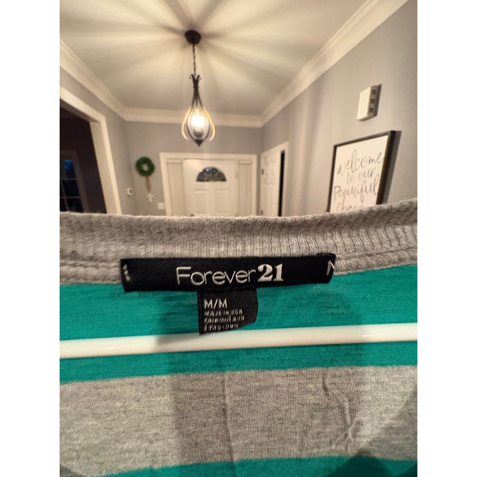Forever 21 Forever 21 Women’s Medium Teal Gray Striped 3/4 Sleeve Size M / US 6-8 / IT 42-44 - 3 Thumbnail