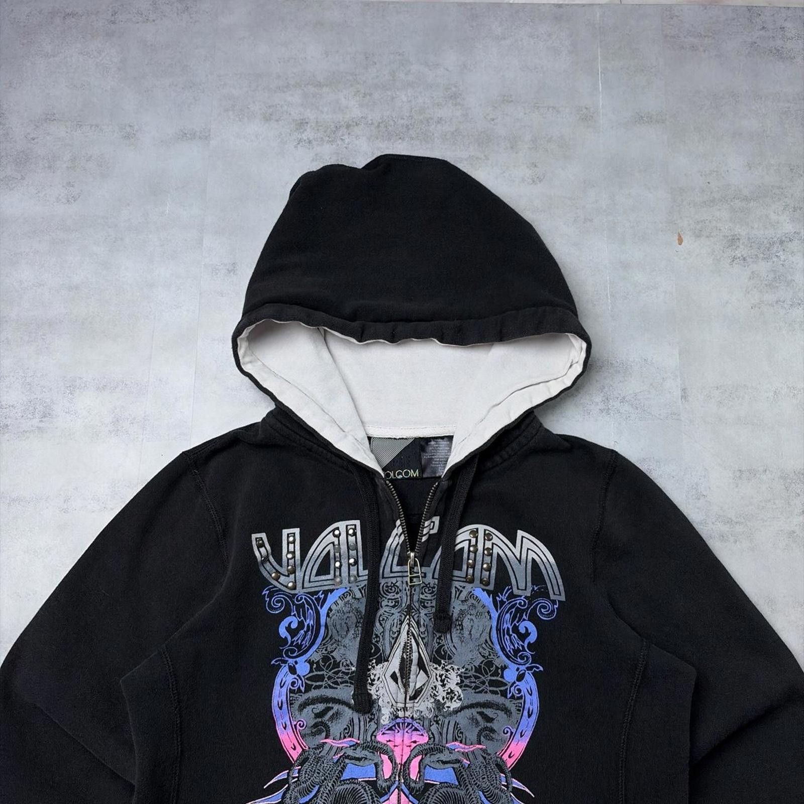 Volcom Y2K Black Volcom Grunge Surfwear Gothic Zip Up Hoodie Size M / US 6-8 / IT 42-44 - 3 Thumbnail