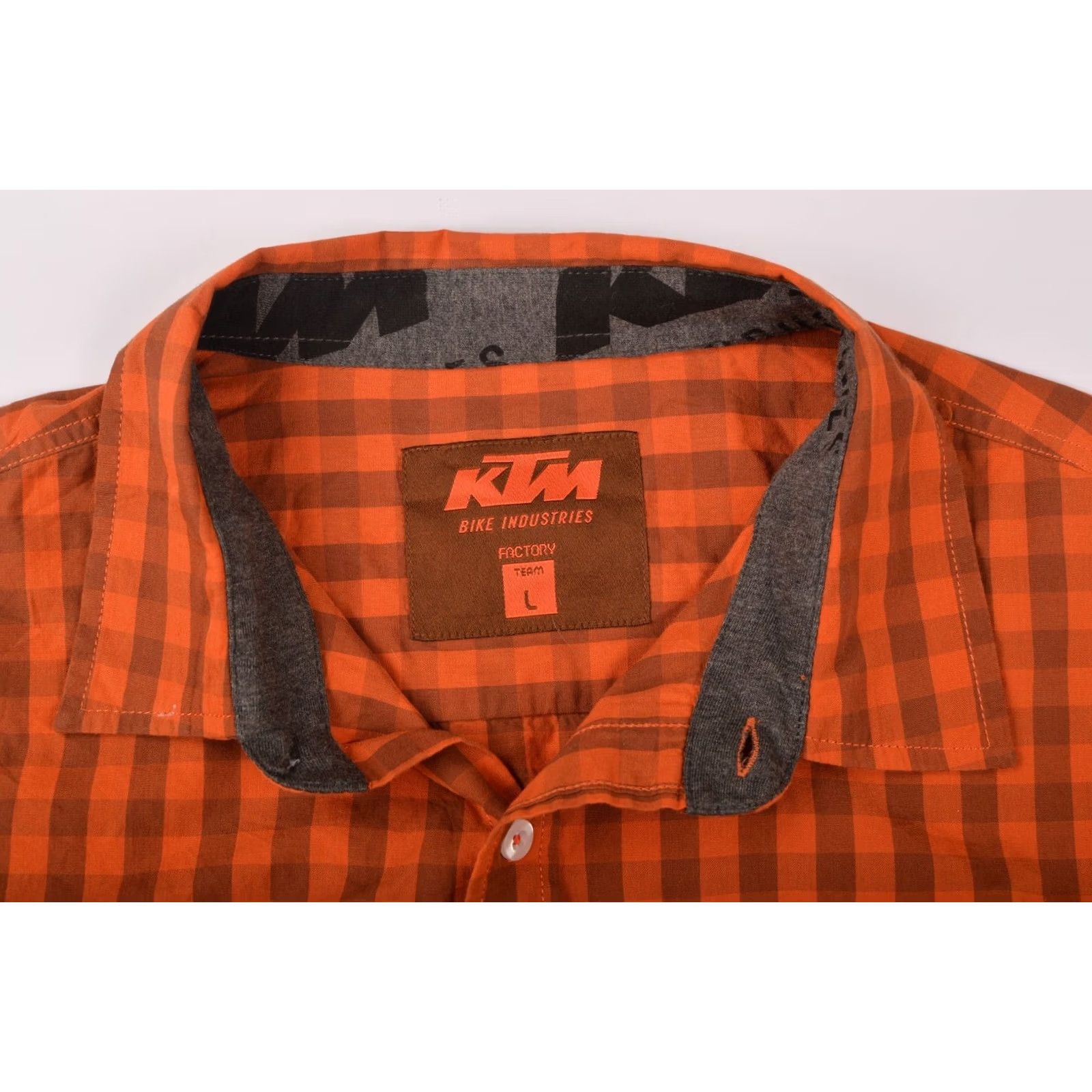 Vintage KTM Bike Industries Factory Team Orange Check Button Shirt Racing Size L Mens Size US L / EU 52-54 / 3 - 3 Thumbnail